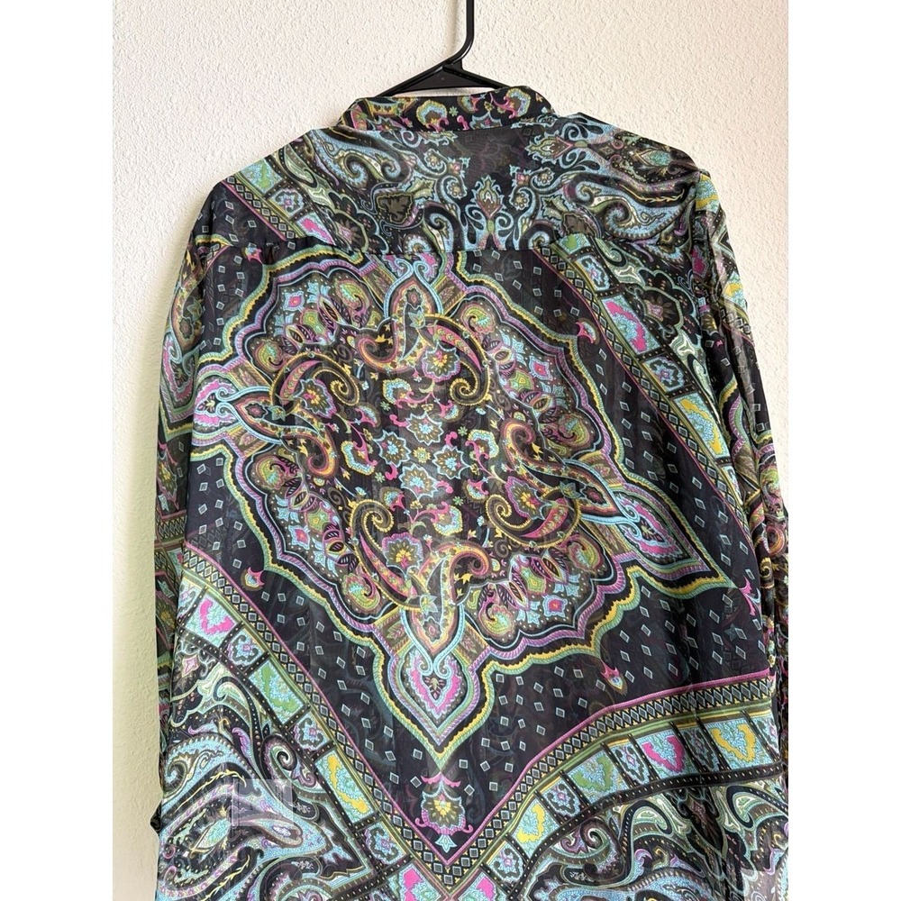 Andrea Black Multi Color Paisley Sheer Button Down Blouse Top Size 48 Floral - Picture 6 of 8